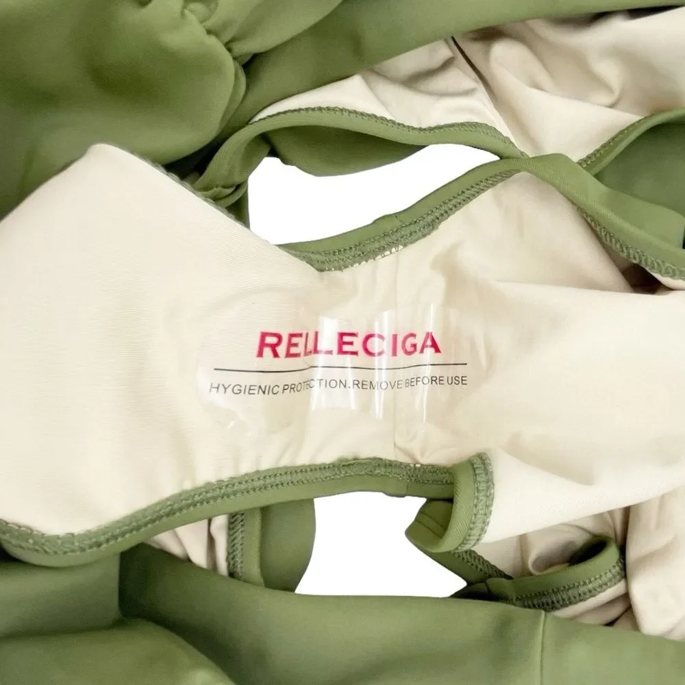 NWT Relleciga Swim High Waisted Ruched Retro Bikini Bottom Army Green Size XL